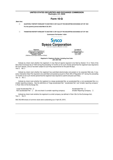 Thumbnail Sysco 10-Q Quarterly Report FY2015 