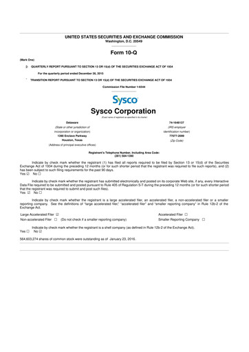 Thumbnail Sysco 10-Q Quarterly Report FY2016 