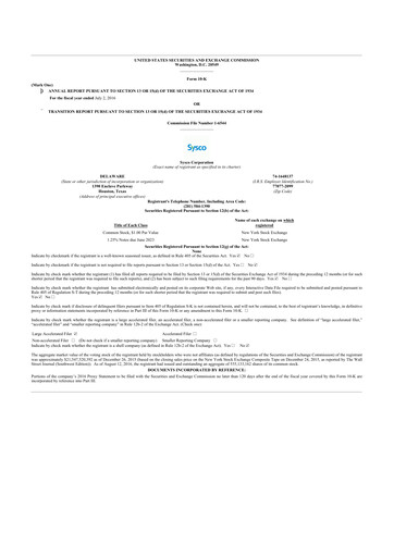 Thumbnail Sysco 10-K Annual Report 2016