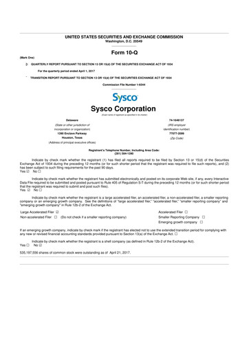 Thumbnail Sysco 10-Q Quarterly Report FY2017 