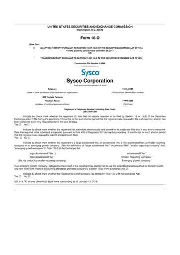 Thumbnail Sysco 10-Q Quarterly Report FY2018 