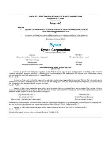 Thumbnail Sysco 10-Q Quarterly Report FY2018 