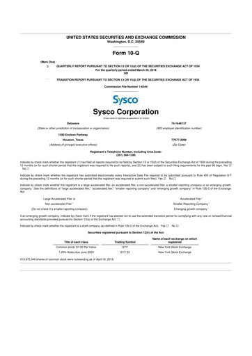 Thumbnail Sysco 10-Q Quarterly Report FY2019 