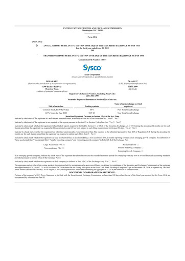 Thumbnail Sysco 10-K Annual Report 2019