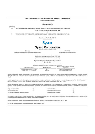 Thumbnail Sysco 10-Q Quarterly Report FY2021 