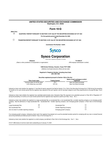 Thumbnail Sysco 10-Q Quarterly Report FY2021 