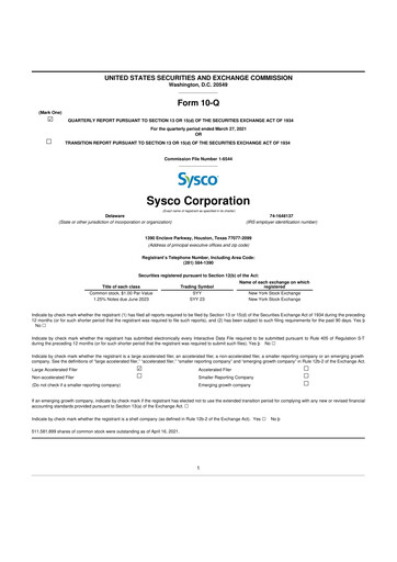 Thumbnail Sysco 10-Q Quarterly Report FY2021 
