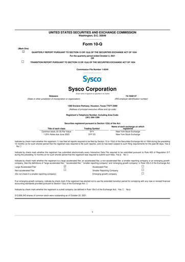 Thumbnail Sysco 10-Q Quarterly Report FY2022 