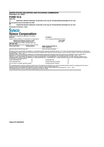 Thumbnail Sysco 10-Q Quarterly Report FY 