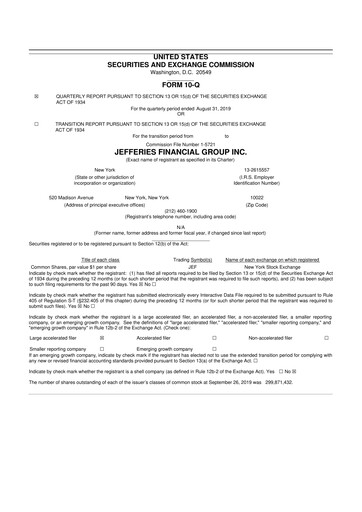 Thumbnail Jefferies Financial Group
 10-Q Quarterly Report FY2019 