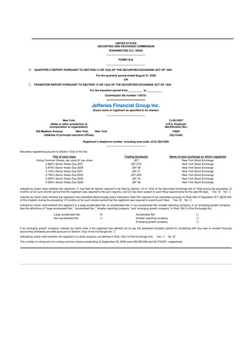 Miniature Jefferies Financial Group
 10-Q Rapport trimestriel 2026 Q3