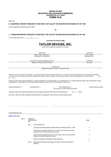 Vorschaubild Taylor Devices 10-Q Quartalsbericht  