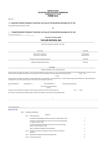 Vorschaubild Taylor Devices 10-Q Quartalsbericht  