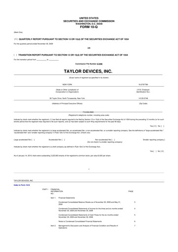 Vorschaubild Taylor Devices 10-Q Quartalsbericht  