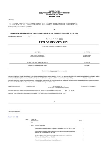 Vorschaubild Taylor Devices 10-Q Quartalsbericht  