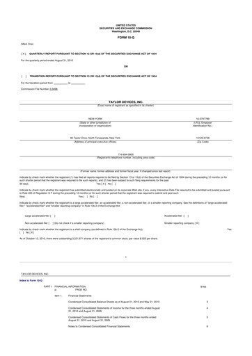 Vorschaubild Taylor Devices 10-Q Quartalsbericht  