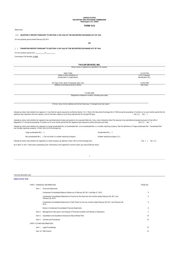 Vorschaubild Taylor Devices 10-Q Quartalsbericht  