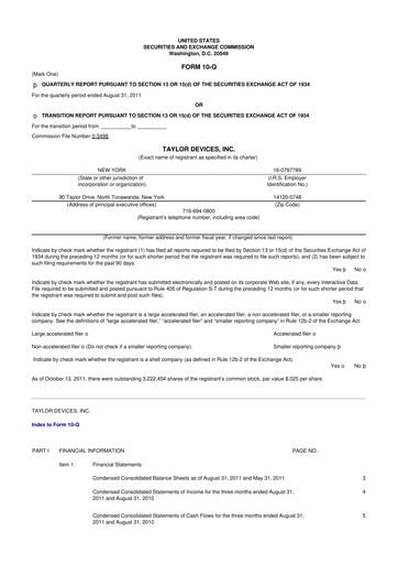 Vorschaubild Taylor Devices 10-Q Quartalsbericht  