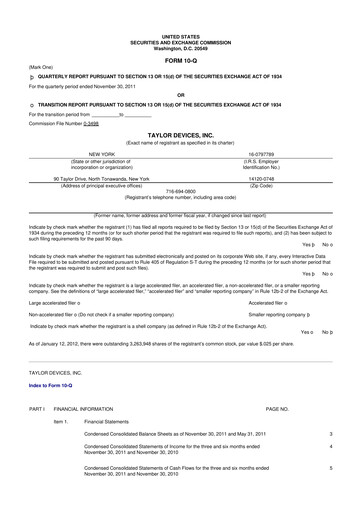 Vorschaubild Taylor Devices 10-Q Quartalsbericht 2012 