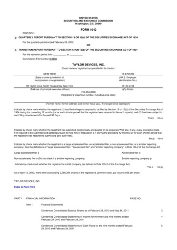 Vorschaubild Taylor Devices 10-Q Quartalsbericht 2012 