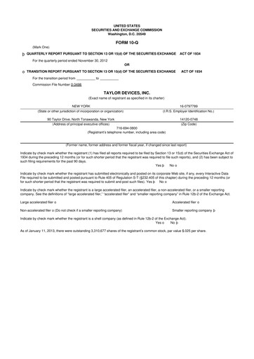 Vorschaubild Taylor Devices 10-Q Quartalsbericht 2012 