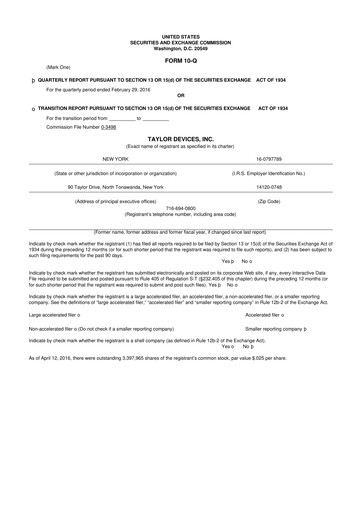 Vorschaubild Taylor Devices 10-Q Quartalsbericht 2016 