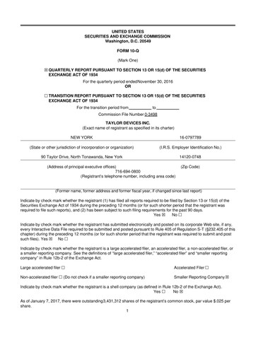 Vorschaubild Taylor Devices 10-Q Quartalsbericht 2017 