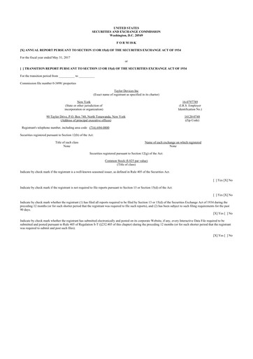 Thumbnail Taylor Devices 10-K Annual Report 2017