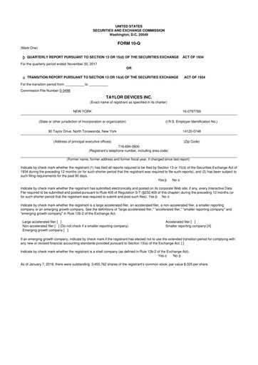 Vorschaubild Taylor Devices 10-Q Quartalsbericht 2018 