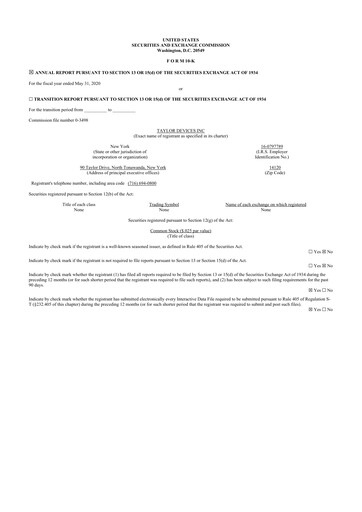 Thumbnail Taylor Devices 10-K Annual Report 2020