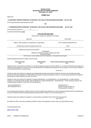 Vorschaubild Taylor Devices 10-Q Quartalsbericht 2021 