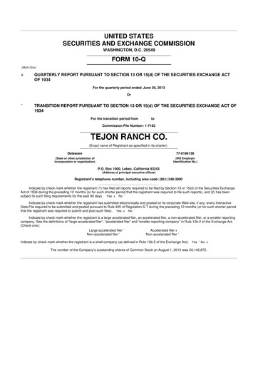 Thumbnail Tejon Ranch
 10-Q Quarterly Report FY2013 