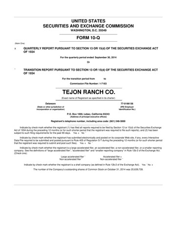 Thumbnail Tejon Ranch
 10-Q Quarterly Report FY2014 