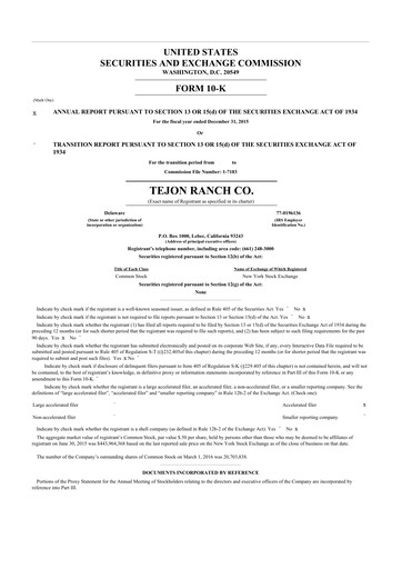 Thumbnail Tejon Ranch
 10-K Annual Report 2015