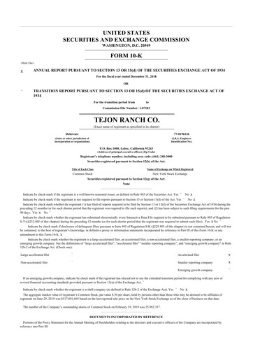 Thumbnail Tejon Ranch
 10-K Annual Report 2018