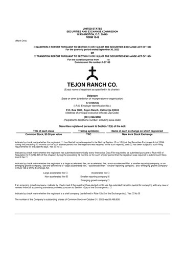 Thumbnail Tejon Ranch
 10-Q Quarterly Report FY2022 