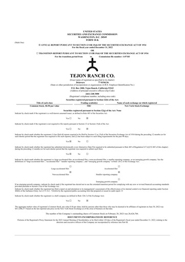 Thumbnail Tejon Ranch
 10-K Annual Report 2022