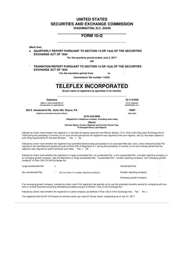 Thumbnail Teleflex 10-Q Quarterly Report FY2017 