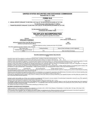 Thumbnail Teleflex 10-K Annual Report 2022