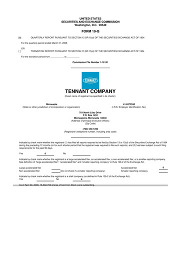 Thumbnail Tennant Company
 10-Q Quarterly Report FY 