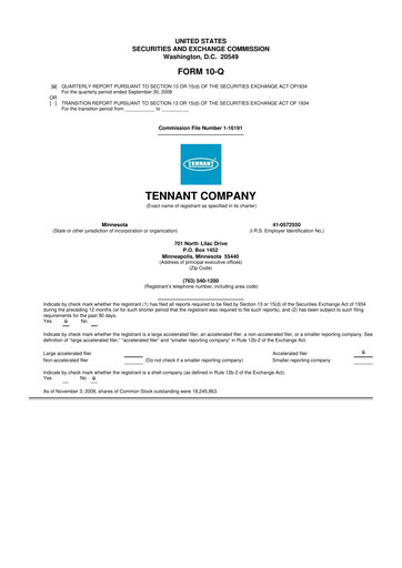 Thumbnail Tennant Company
 10-Q Quarterly Report FY 