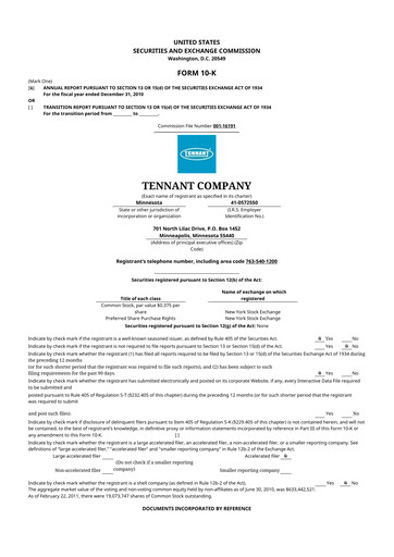 Thumbnail Tennant Company
 10-K Annual Report 