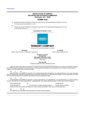 Thumbnail Tennant Company
 10-Q Quarterly Report FY2013 