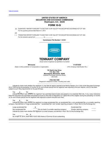 Thumbnail Tennant Company
 10-Q Quarterly Report FY2014 