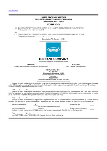 Thumbnail Tennant Company
 10-Q Quarterly Report FY2015 
