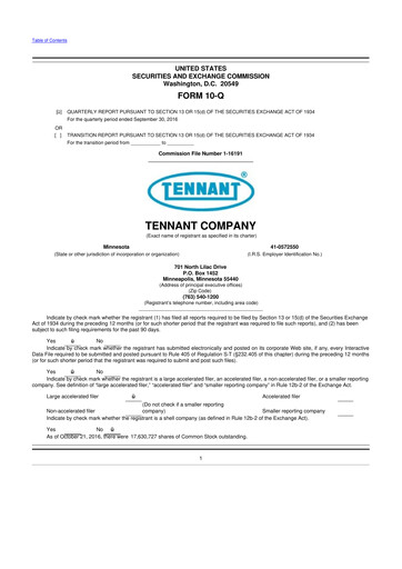 Thumbnail Tennant Company
 10-Q Quarterly Report FY2016 
