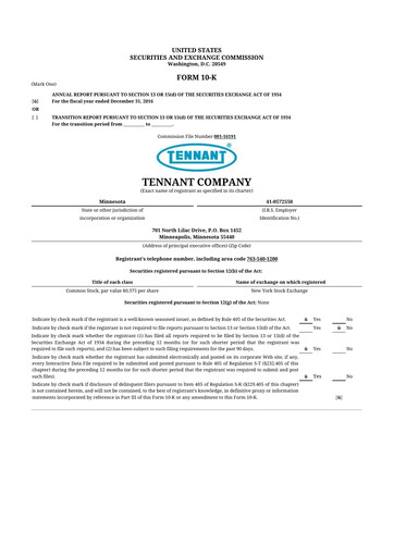 Thumbnail Tennant Company
 10-K Annual Report 2016