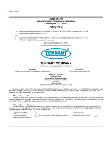Thumbnail Tennant Company
 10-Q Quarterly Report FY2017 