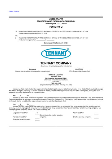 Thumbnail Tennant Company
 10-Q Quarterly Report FY2018 