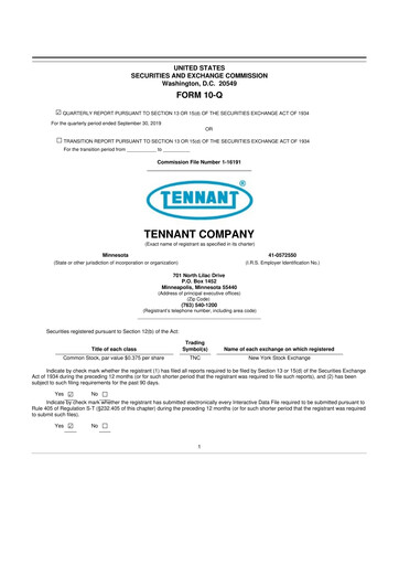 Thumbnail Tennant Company
 10-Q Quarterly Report FY2019 